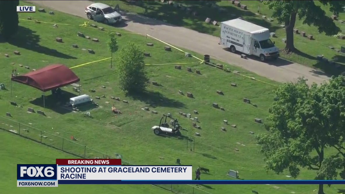 Aerial scene of Graceland Cemetery, 'multiple shots fired'